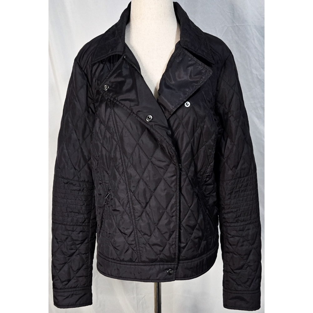 Banana Republic Moto Puffer Coat Jacket Black Quilted Winter Zipper Pockets